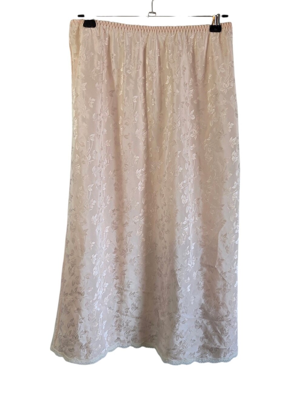 Barbizon Peach Long Half Slip Leaf Pattern Lace Trim Vintage Sz Medium Pre-Owned